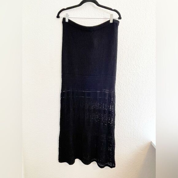 Minnie Rose Classic Black Knit crochet Maxi skirt for bohemian style. NWT M - Picture 2 of 6
